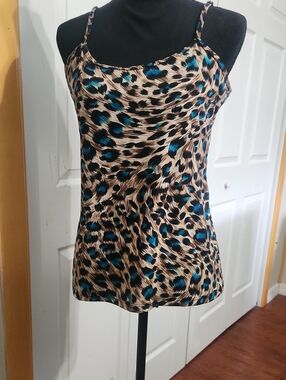 Teal & Beige Leopard-Print Cami Tank by Clear Sky
